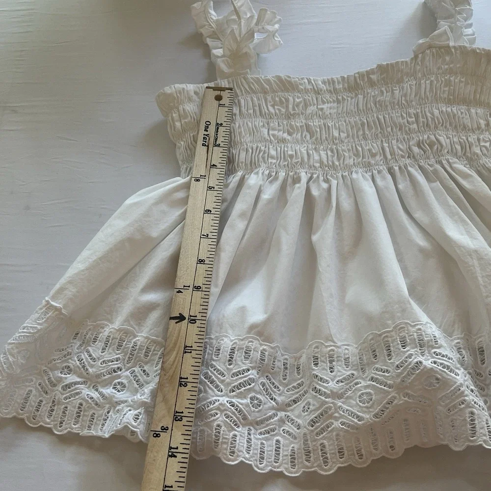 TORY BURCH White Smocked Lace Eyelet Ruffle‎ Boho Coastal Cowgirl Baby Doll Sz 8
